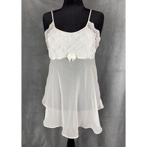 Cinema Etoile Ivory Baby Doll Camisole Top Size L Sheer Lace Coquette Romantic